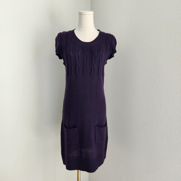 Y2K She's Cool Purple Cable Knit Sweater Dress Short Sleeve Whimsigoth Winter S - Picture 1 of 11